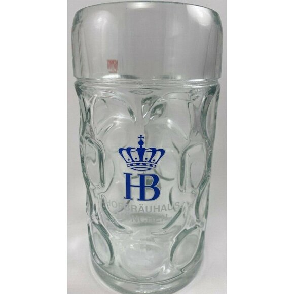 HB Hofbrauhaus München 1L German 8" HB Blue Crown Heavy Duty Beer Stein Glass - Picture 1 of 5